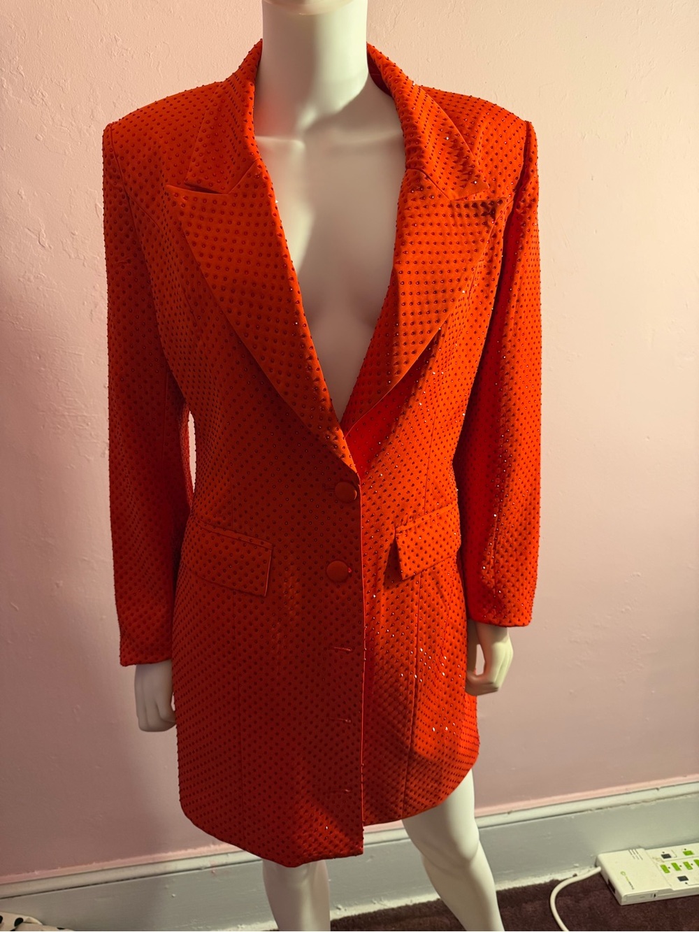 Red Beaded breasted coat dress